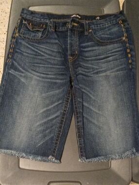 Mens Mek Usa Dnm Relax Cut OffDark Blue Denim Knee-Length Jeans Shorts
